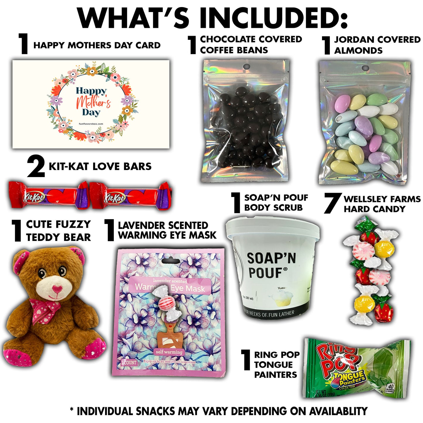 Mothers Day Gift Box Variety Pack Care Package with Handmade Soap, Chocolates, Candy and More, Self Care Gift Box