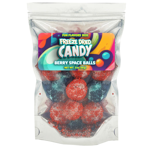 Freeze Dried Candy Berry Space Balls Red and Black Berry Gummies Crunch Treats, 2 oz
