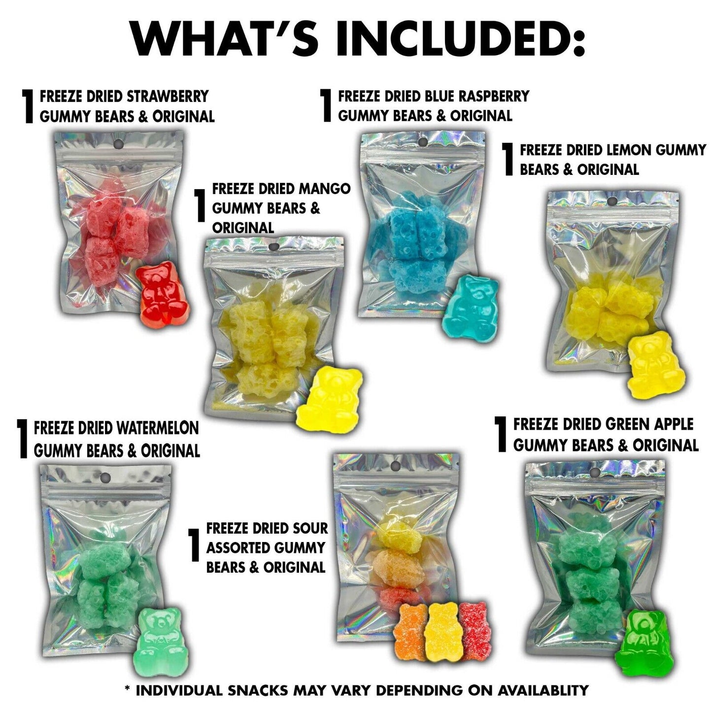 Gummy Bears Freeze Dried Candy Sampler Variety Pack Gift Box with Before and After Gummies