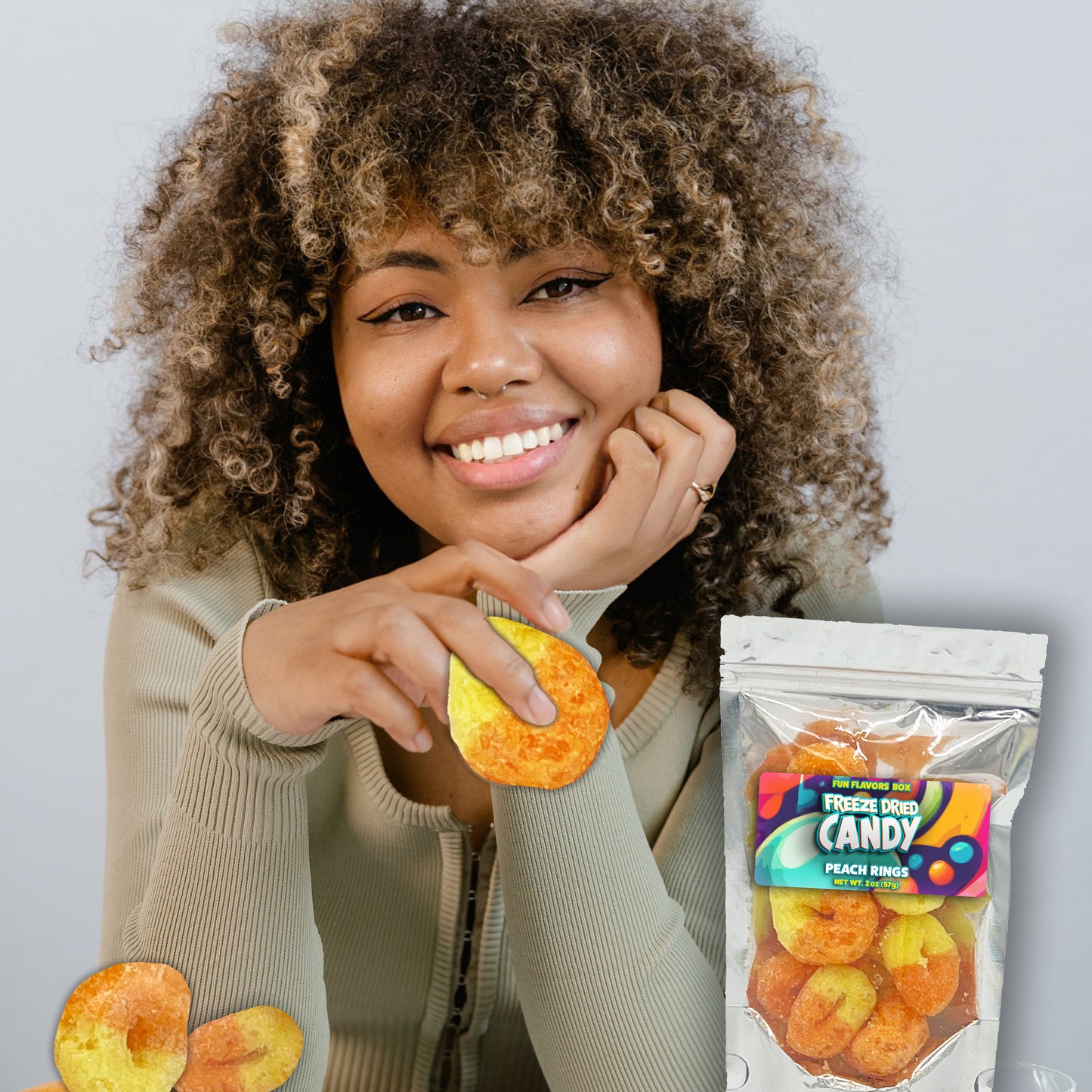 Freeze Dried Candy Peach Rings Crispy Treats, 1.3 oz Crunchy Candy Snack – Space Theme Party Favor Gift Idea
