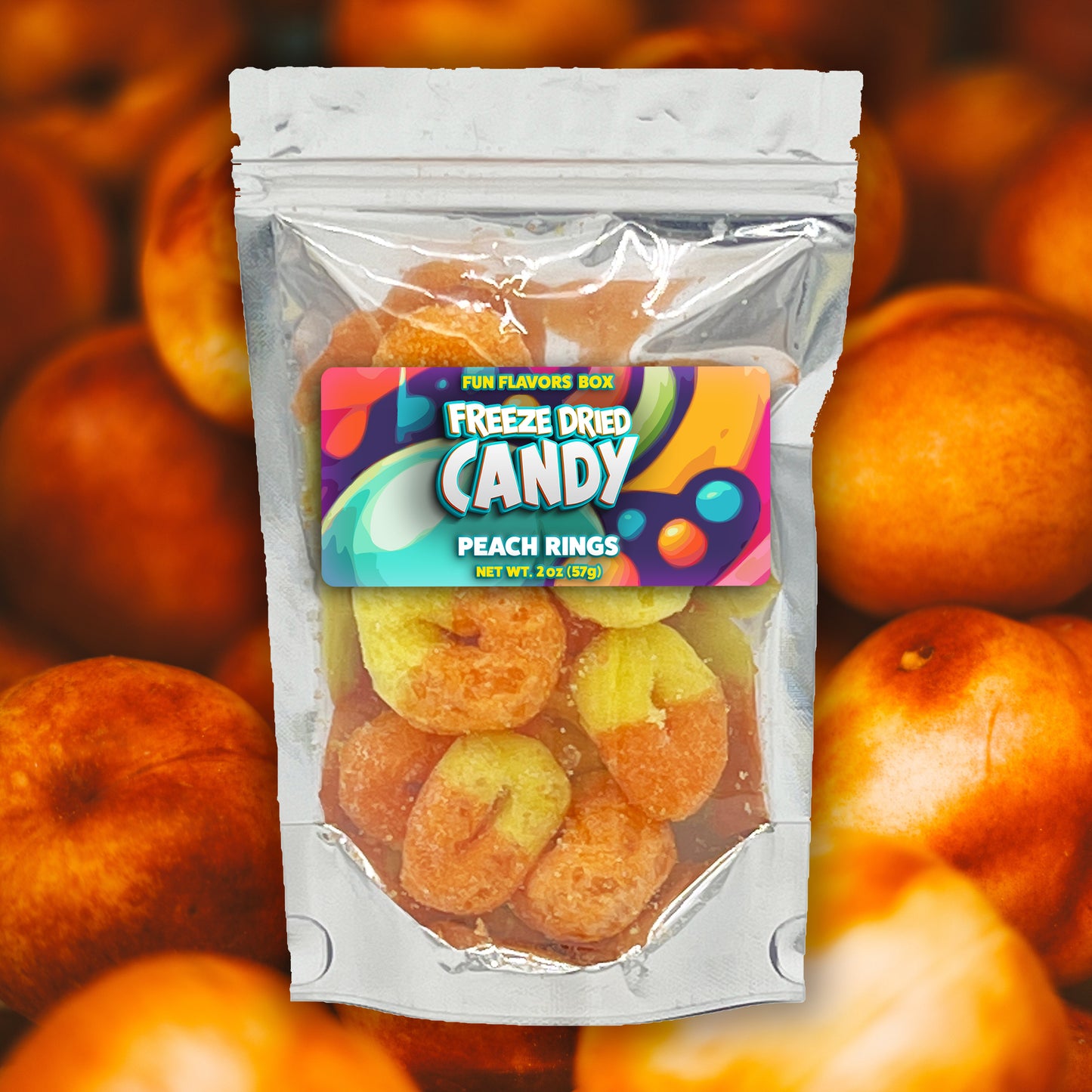 Freeze Dried Candy Peach Rings Crispy Treats, 1.3 oz Crunchy Candy Snack – Space Theme Party Favor Gift Idea