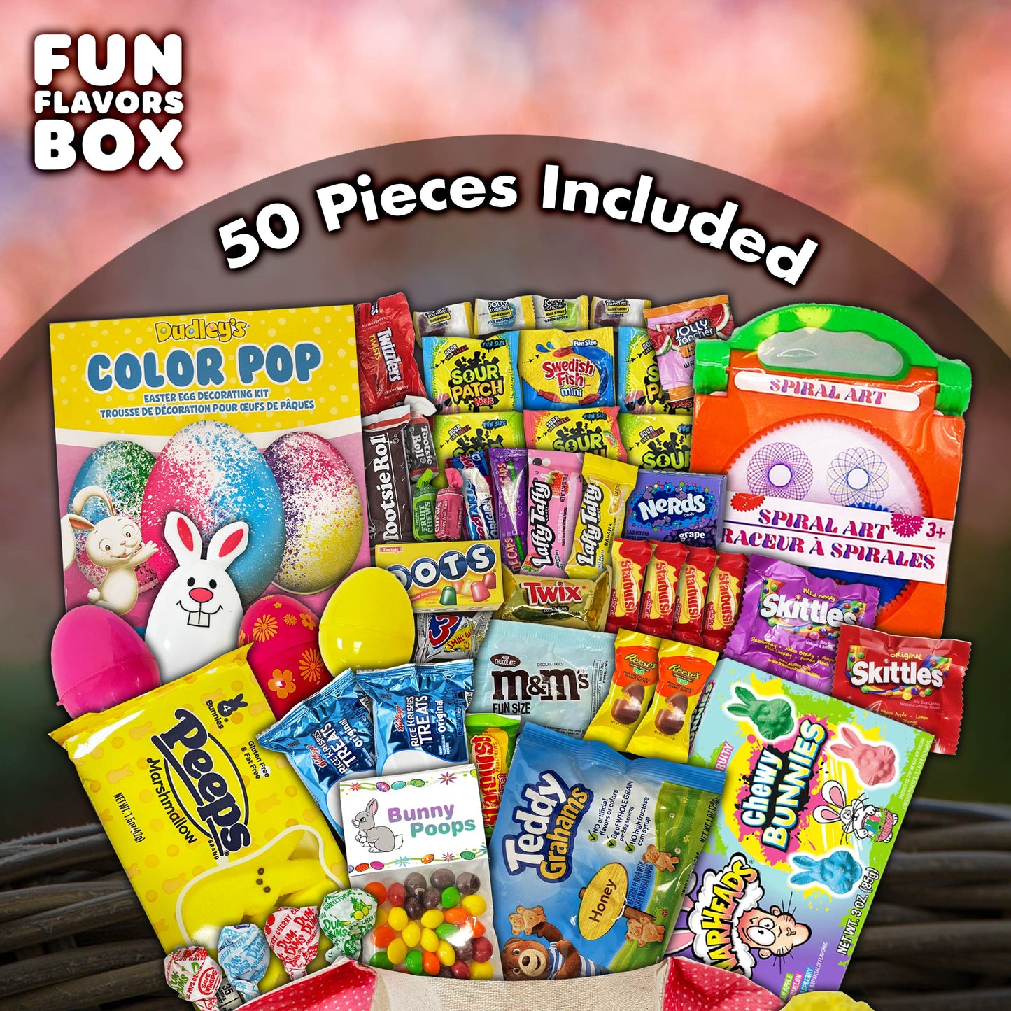 Pink Easter Gift Basket Fillers 50 Count Variety Pack Snack Care Package