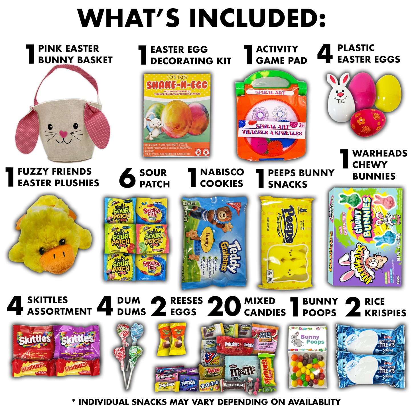 Pink Easter Gift Basket Fillers 50 Count Variety Pack Snack Care Package