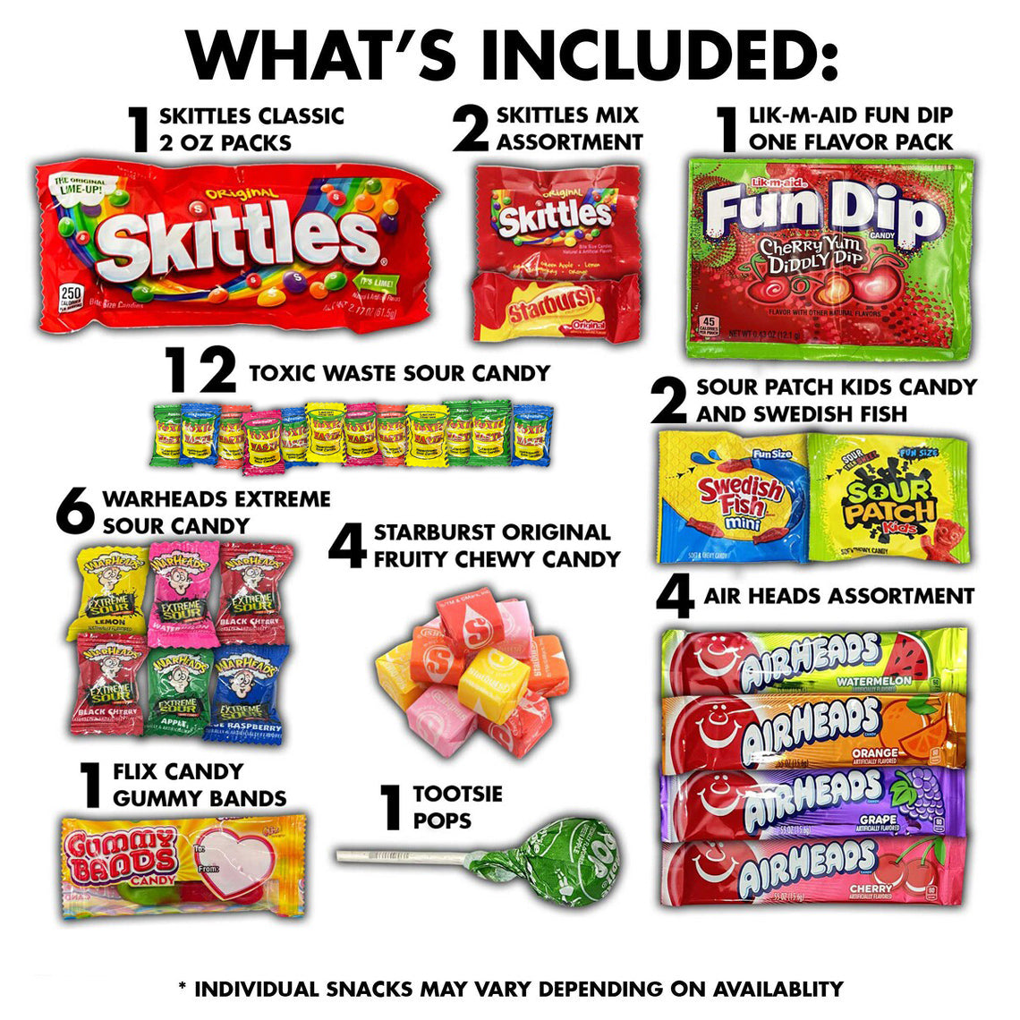 Sour Candy Mix Bag, Variety Pack, 35 Count, Birthday, Party Favors