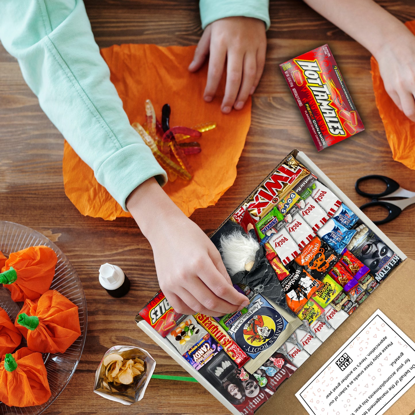Halloween Variety Pack Gift Basket Care Package, Candy, Snacks Trick or Treat Themed Gift Box, 50 Count