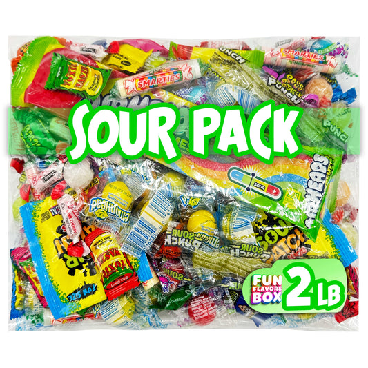 Fun Flavors Box Sour Bulk Candy 32 oz Variety Pack Party Mix Individual Wrapped Fun Size Candies
