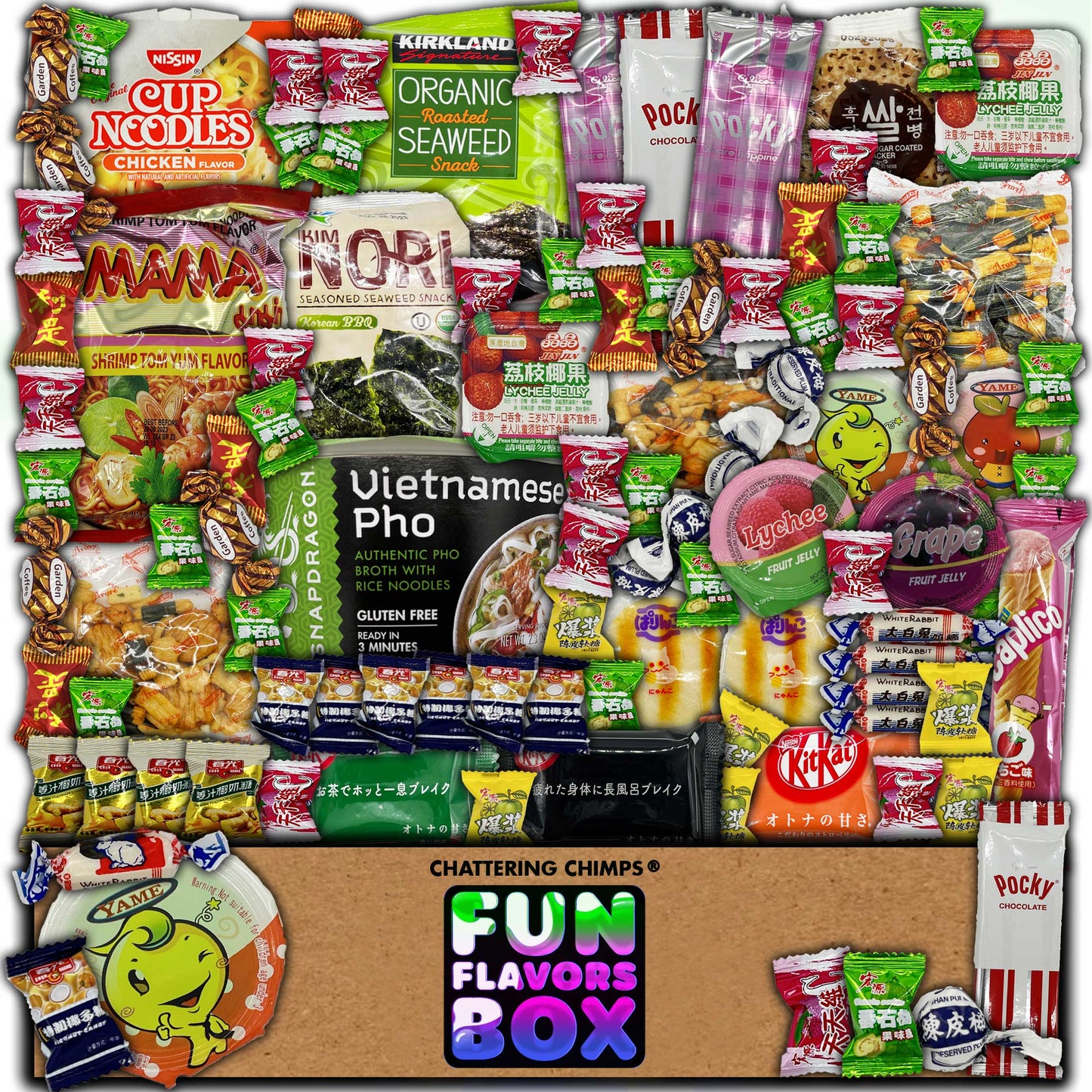 Favorites Asian Snacks Box 100 Count Variety Pack Care Package, Chinese, Korean, Japanese, Taiwanese, Philippines Exotic Candy Snack Gift Box