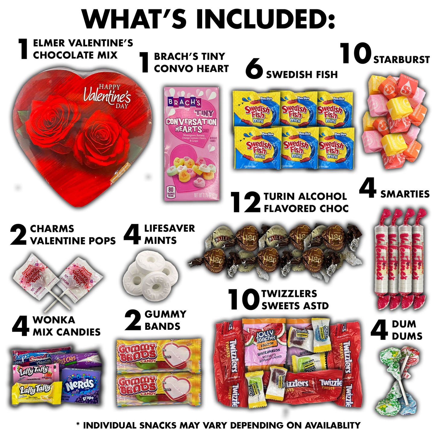 Valentine's Day Candy Snack Gift Box Valentines 110 Count Variety Care Package