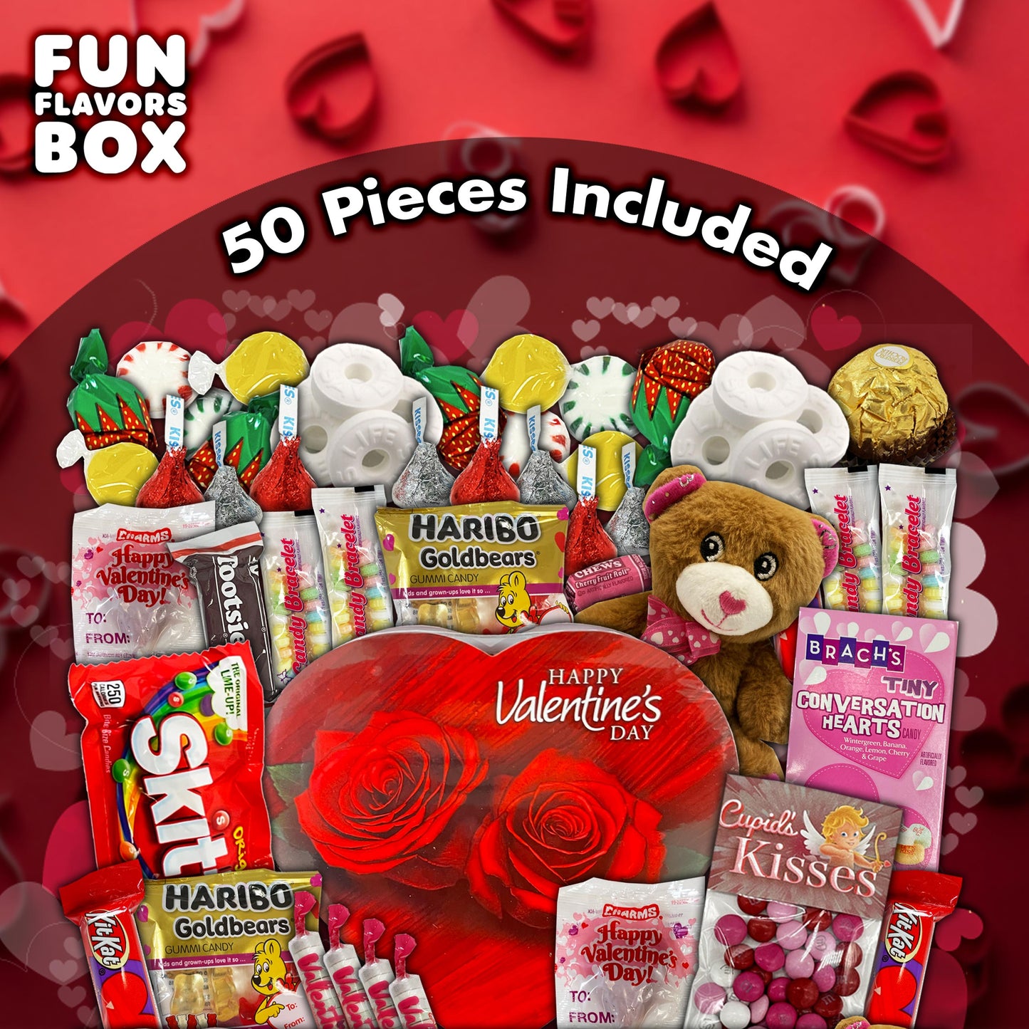 Valentines Day Candy Snack Gift Box 50 Count Variety Pack Care Package