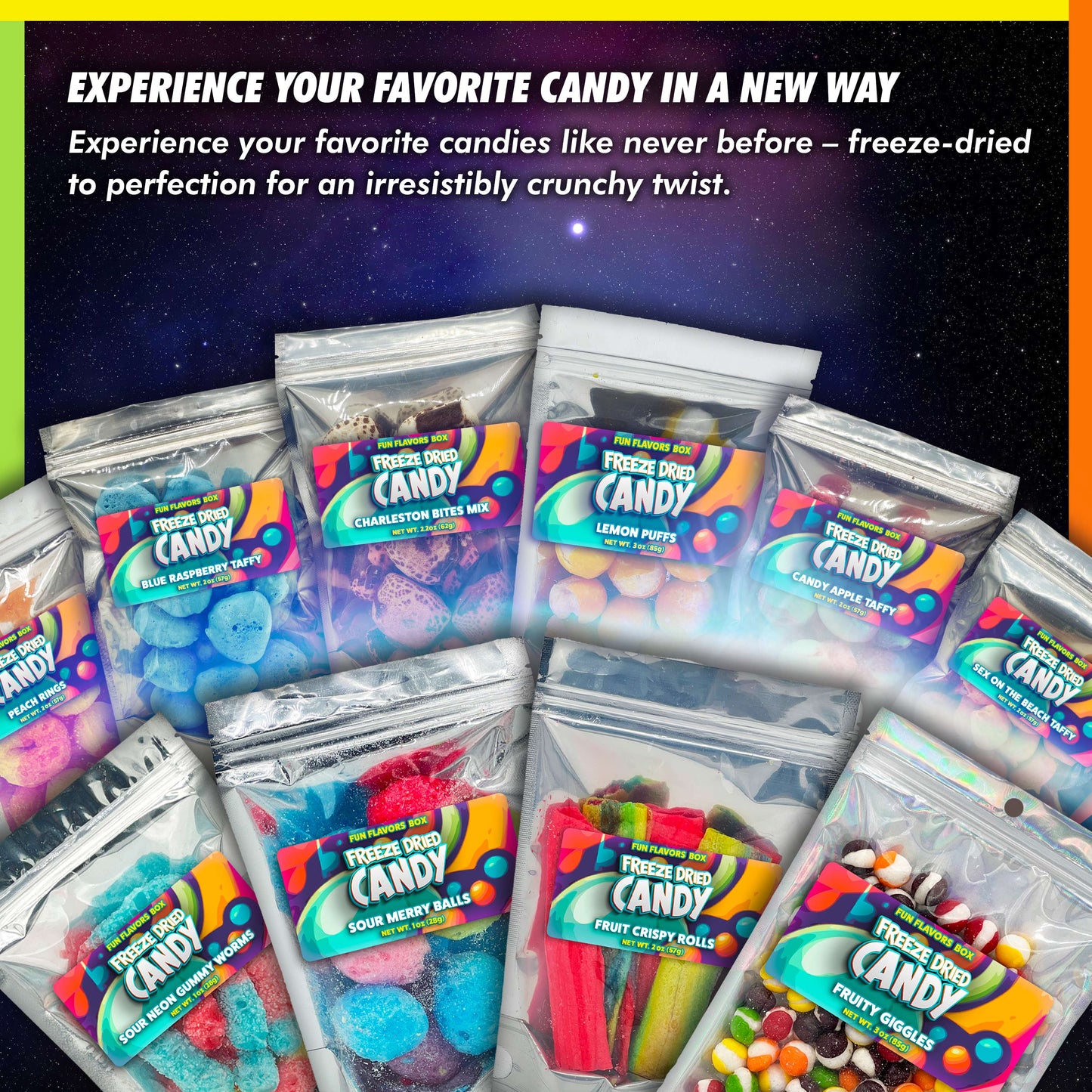 Freeze Dried Cotton Candy Taffy Crunchy Treats 1.4 oz Crunchy Candy Snack – Space Theme Party Favor Gift Idea