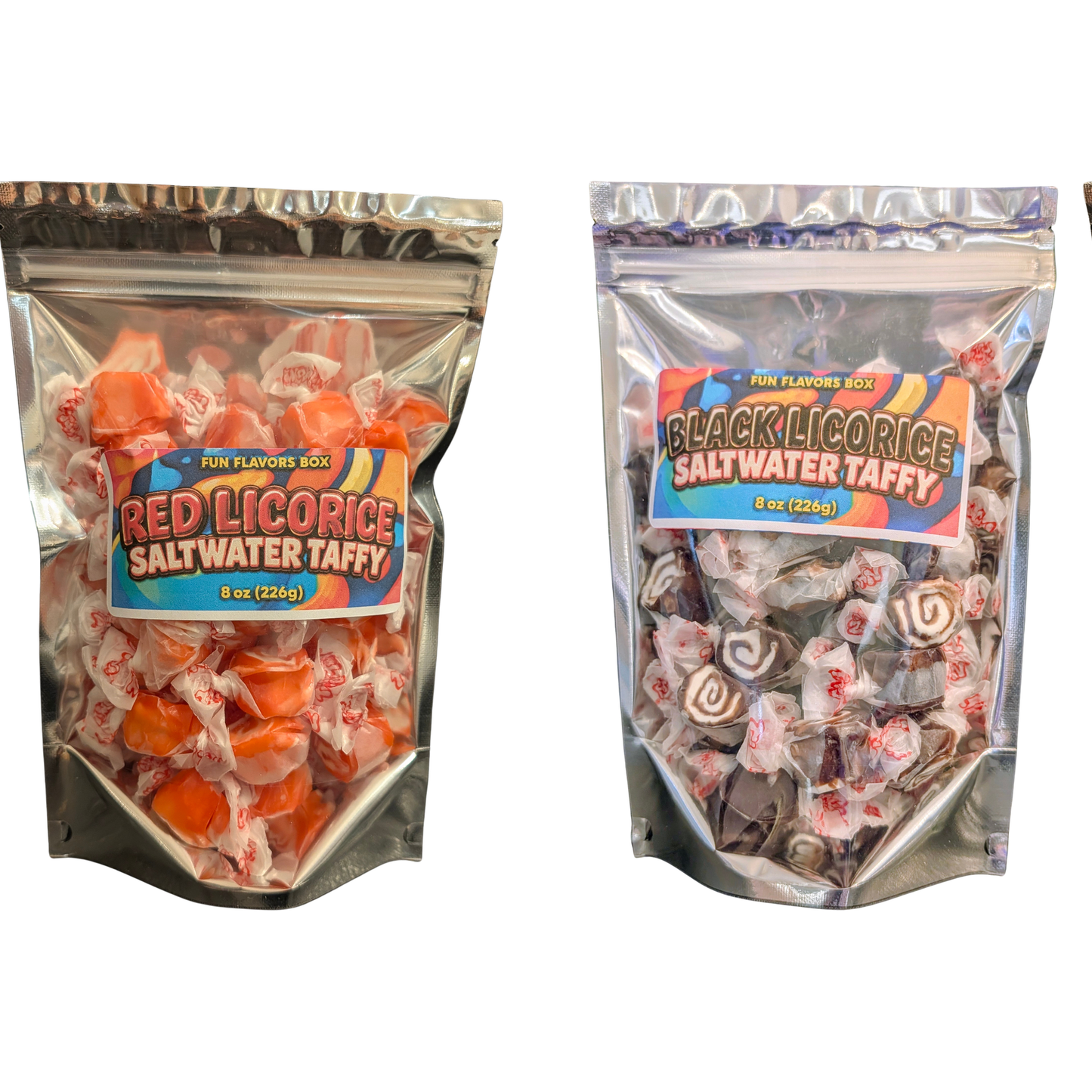Red & Black Licorice Salt Water Taffy 2 Pack 1 LB | Soft Chewy Candy | Individually Wrapped Licorice Candy