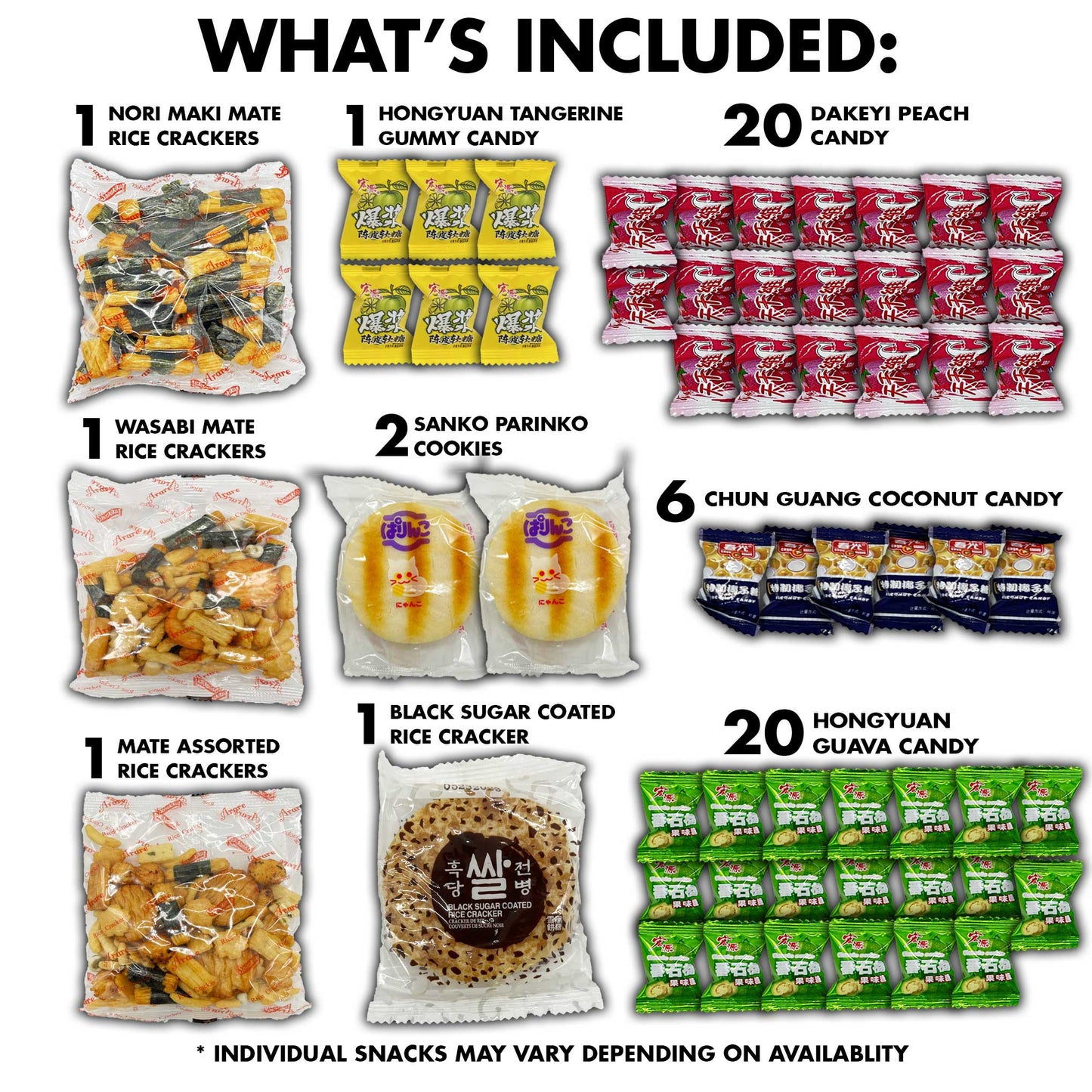 Favorites Asian Snacks Box 100 Count Variety Pack Care Package, Chinese, Korean, Japanese, Taiwanese, Philippines Exotic Candy Snack Gift Box