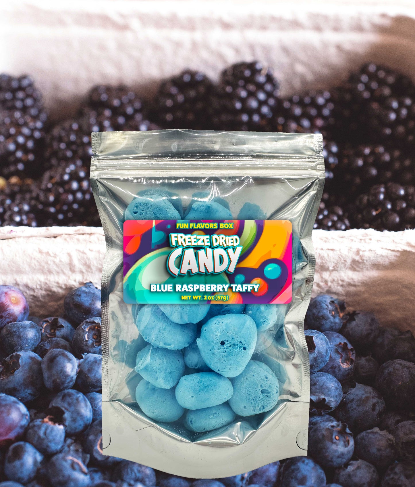 Freeze Dried Candy Blue Raspberry Taffy Crunchy Treats, 2oz
