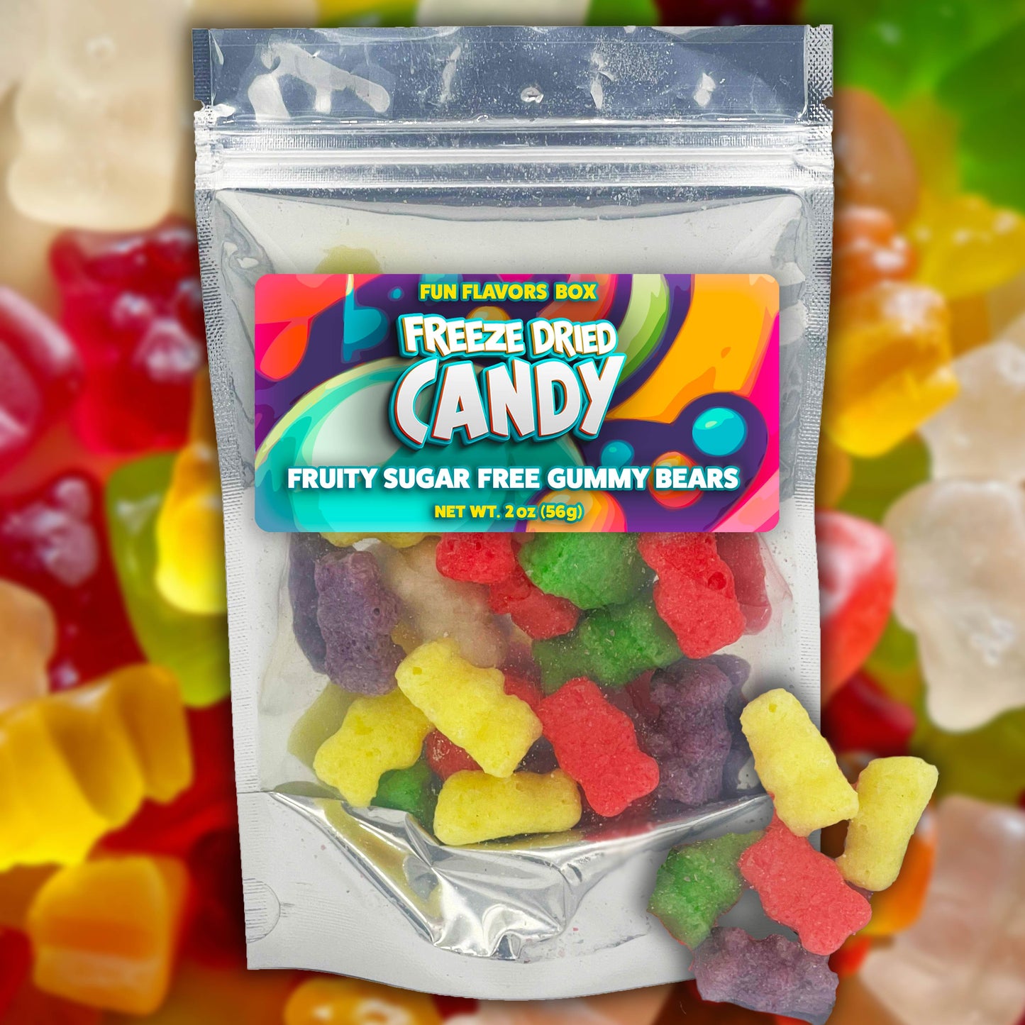 Freeze Dried Candy Fruity Sugar Free Gummy Bear Variety Pack Crunch Treats, 2 oz