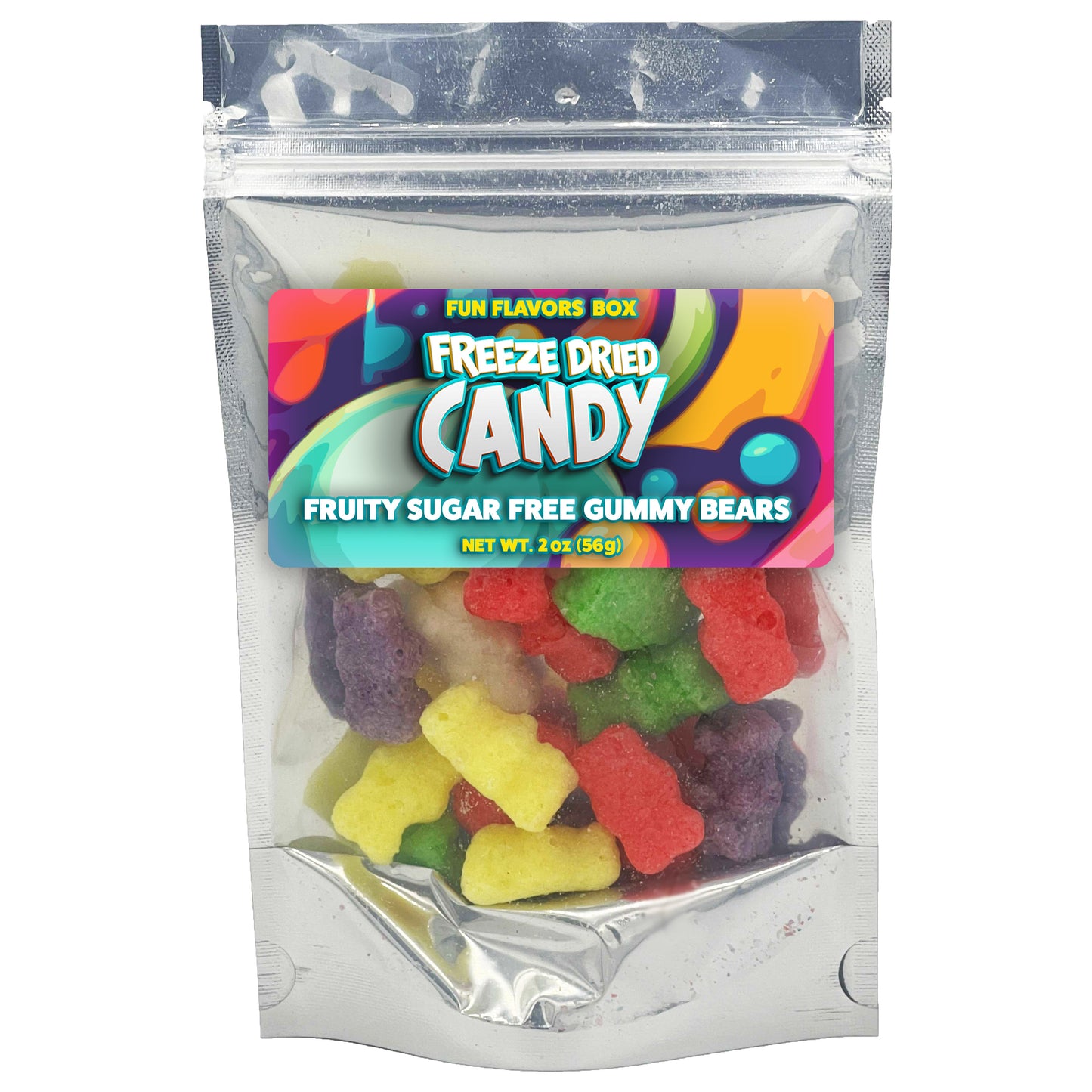 Freeze Dried Candy Fruity Sugar Free Gummy Bear Variety Pack Crunch Treats, 2 oz