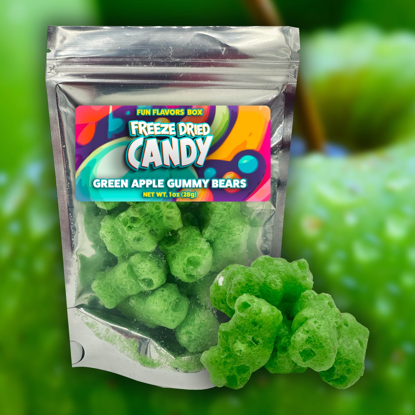 Freeze Dried Candy Green Apple Gummy Bears Crunchy Treats 1 oz