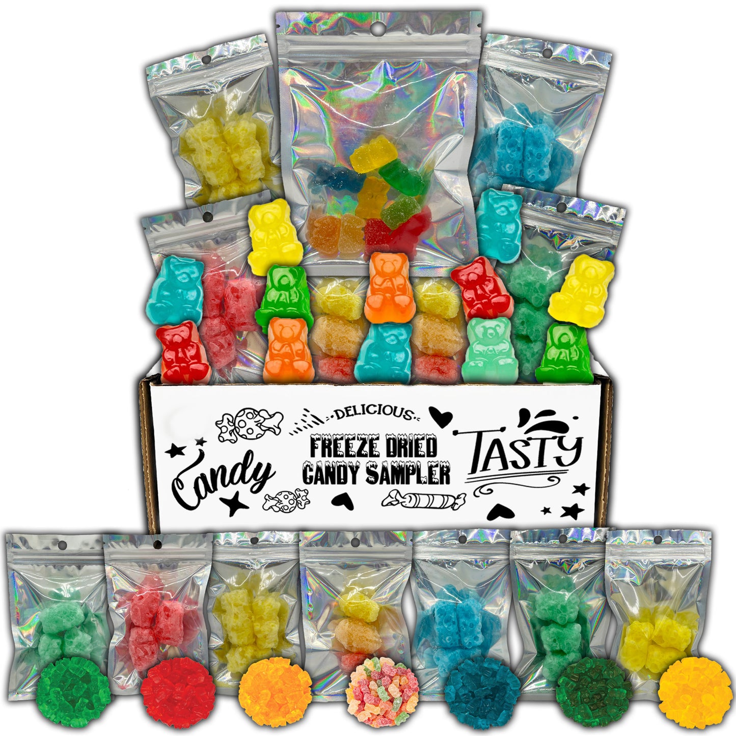 Gummy Bears Freeze Dried Candy Sampler Variety Pack Gift Box with Before and After Gummies