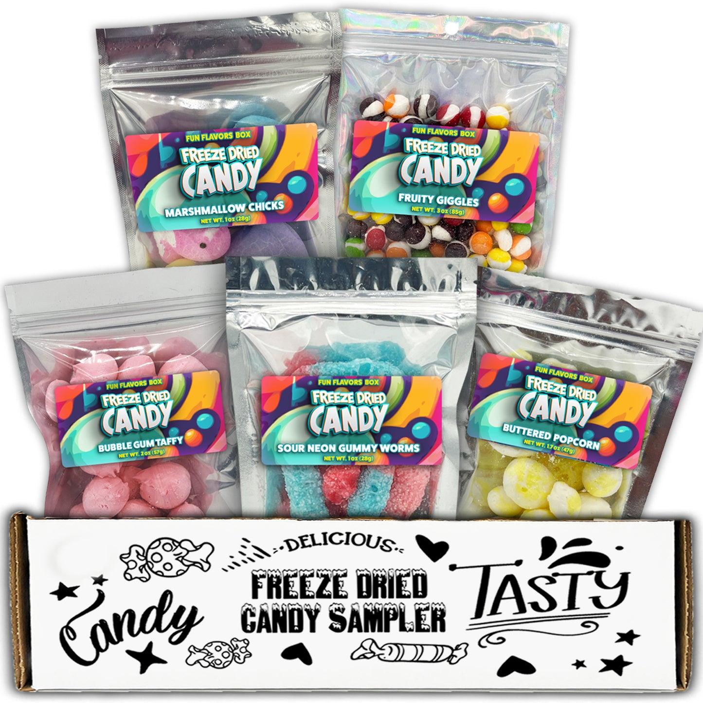 Freeze Dried Candy Fan Favorites 5 Count Variety Care Package Gift Box Bundle