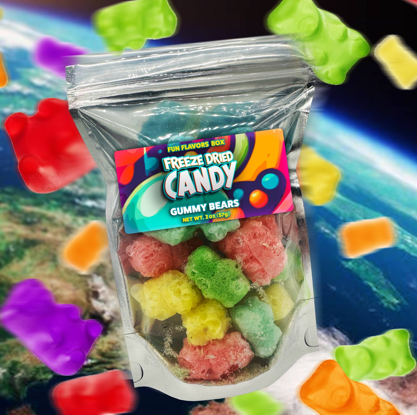 Freeze Dried Candy Gummy Bears Variety Pack Crunchy Treats – Space Theme Party Favor Gift Idea, 2 oz