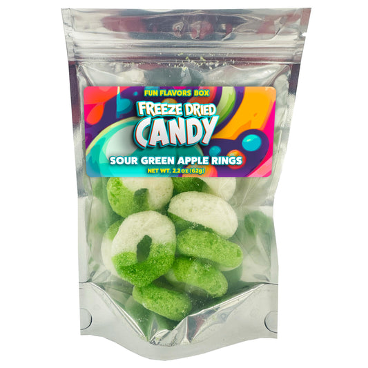 Freeze Dried Candy Sour Green Apple Gummy Rings Crispy Treats 2.2 oz