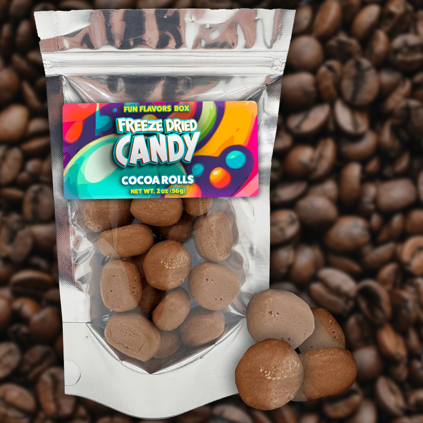 Freeze Dried Candy Chocolate Cocoa Rolls Crunch Treats, 2 oz