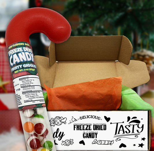 Freeze Dried Originals Filled Giant Christmas Candy Cane Tube with Gift Box