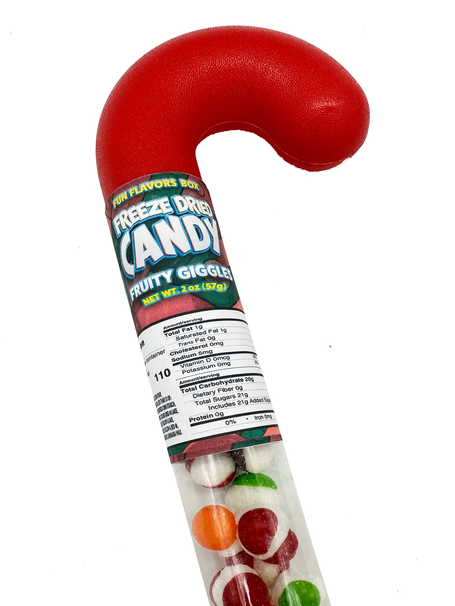 Freeze Dried Giggles Filled Giant Christmas Candy Cane Tube with Gift Box