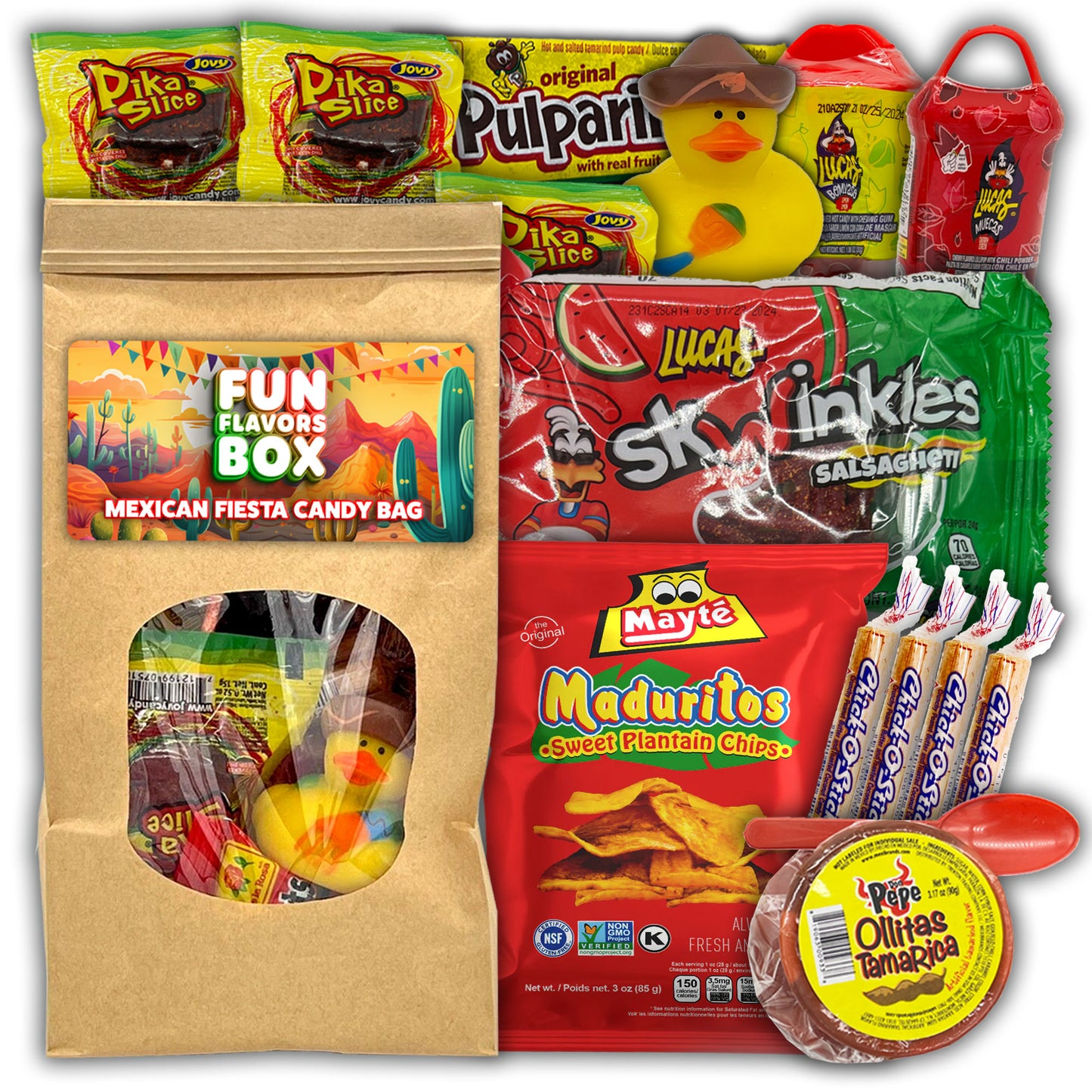 Cinco de Mayo Mexican Fiesta Candy Bag, Spicy, Sweet and Sour Treats with Mystery Rubber Duck