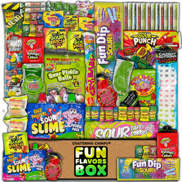 Fun Flavors Box Sour Candy Gift Box Variety Pack 70 Count Unique