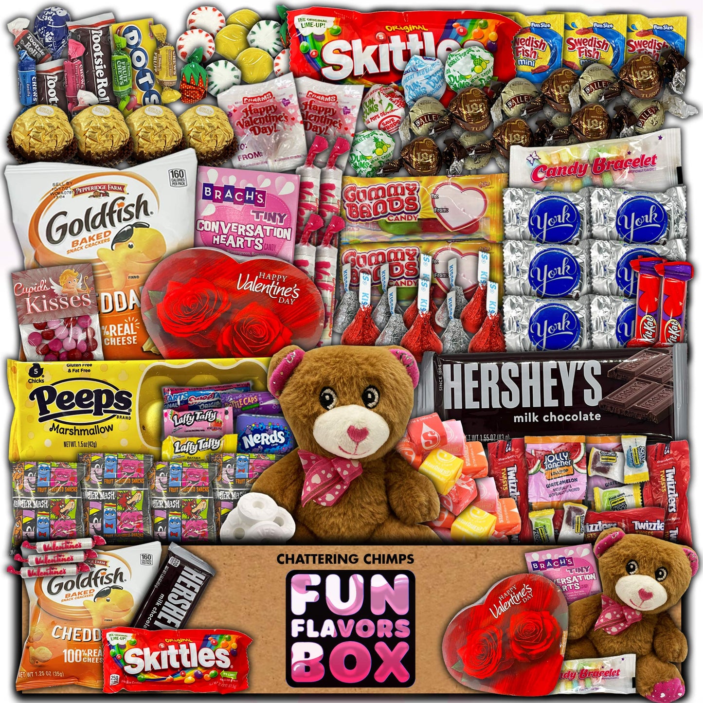 Valentine's Day Candy Snack Gift Box Valentines 110 Count Variety Care Package