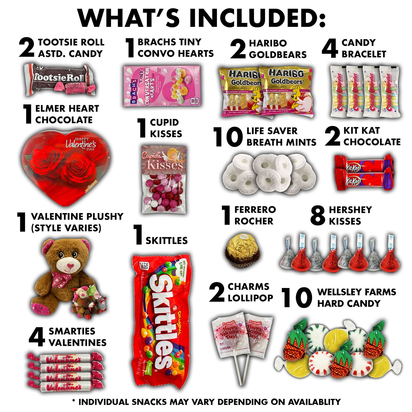 Valentines Day Candy Snack Gift Box 50 Count Variety Pack Care Package