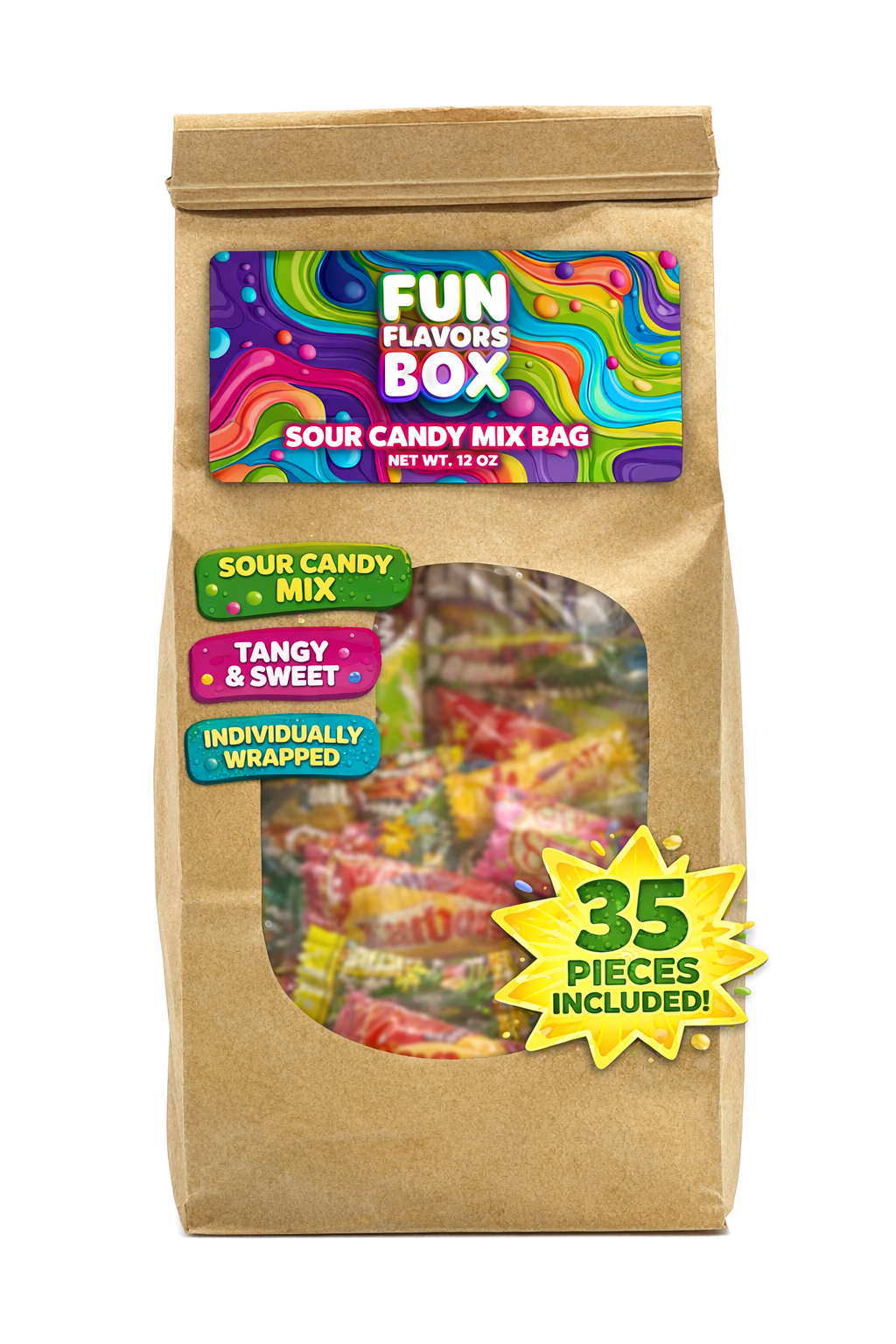 35 Count Sour Candy Variety Pack – Individually Wrapped Tangy Mix with Sweet Balance – Party Favor Treat Bags | Fun Flavors Box