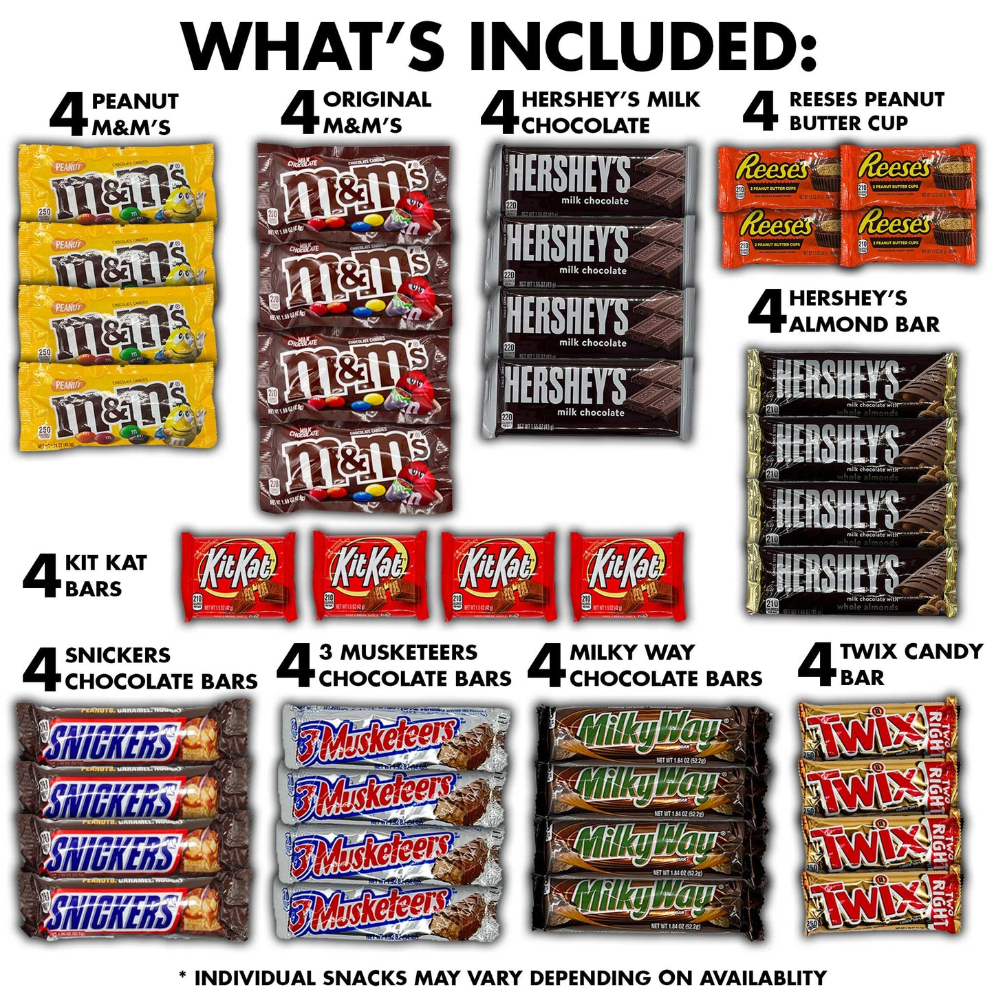 Chocolate Candy Bars Snack Box Variety Pack 25 Count Care Package