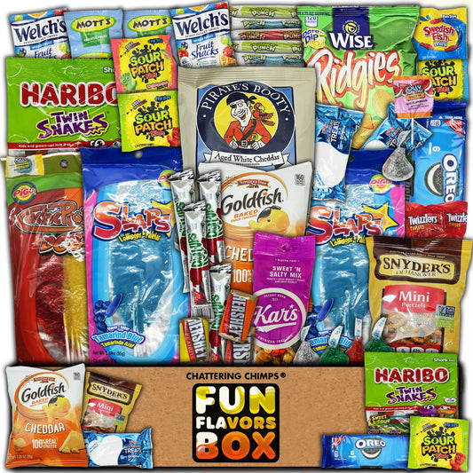 Fun Flavors Box Nut Free Diet Healthy Snack Care Package - 45 Snacks  Variety Assortment of Chips, Cookies, Candy, Bars, Snacks Gift Box