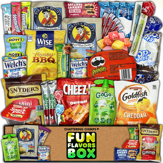 Fun Flavors Box Favorite American Snack Care Package - 50 Snacks Variety  Assortment of Chips, Cookies, Candy, Bars, Favorite Snacks Gift Box