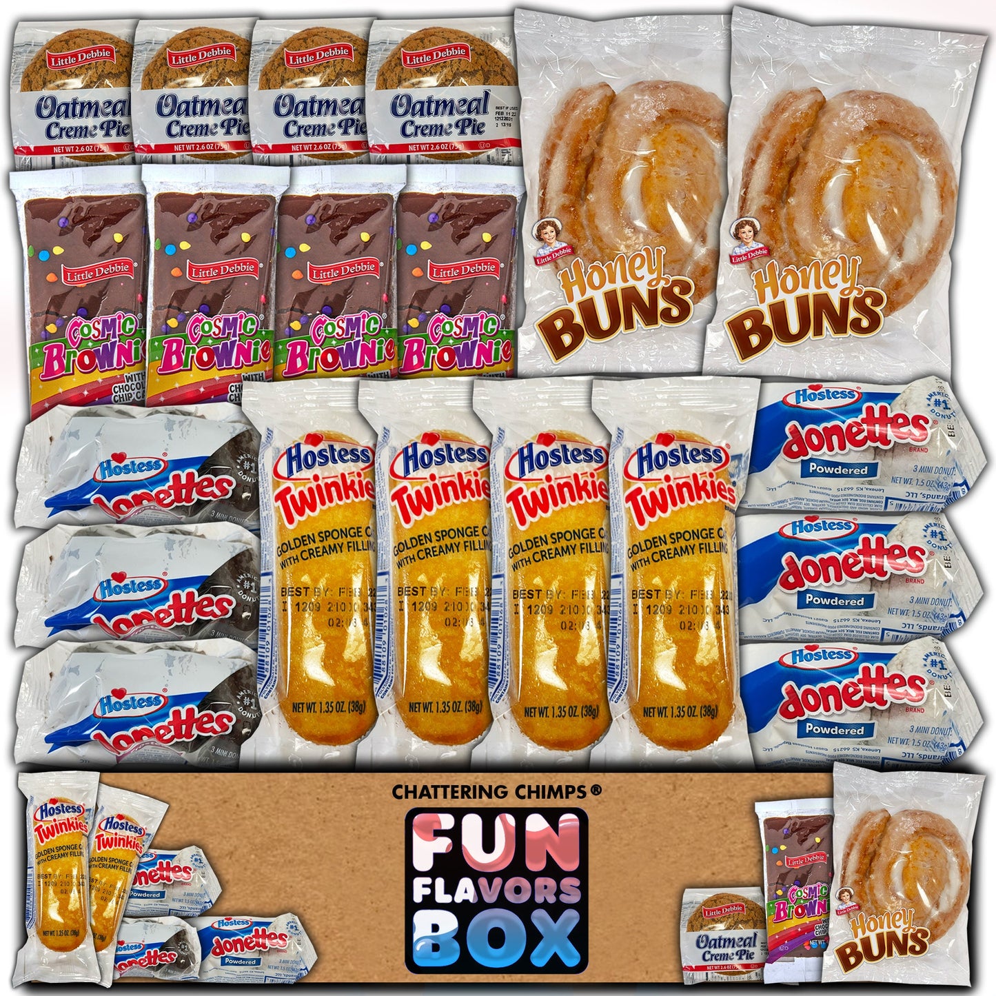 Fun Flavors Box Pastry snack box variety gift, Little Debbie and Hostess Cakes